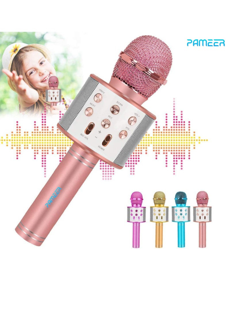PAMEER Wireless Bluetooth Karaoke Microphone for Kids 5 in 1 Portable Handheld Karaoke Mic Speaker Player Recorder with Adjustable Remix FM Radio for Kids Girls Boys Birthday - Image 1