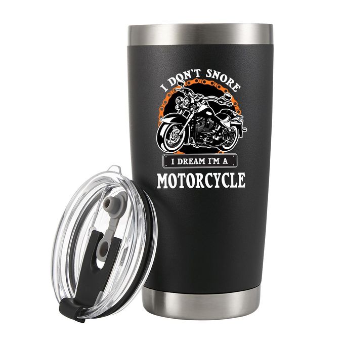Panvola I Don't Snore I Dream I'm A Motorcycle Stainless Steel Tumbler Snorers Motorcyclist Gift Biker Rider For Dad Husband Boyfriend Uncle Travel Mug (20 oz, Black) - Image 1