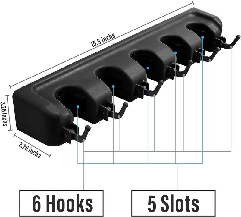 BAREPEPE Mop and Broom Holder Wall Mount Heavy Duty Broom Holder Wall Mounted or Tool Organizer For Home Garden Garage And Storage 5 Positions with 6 Hooks Black - Image 4