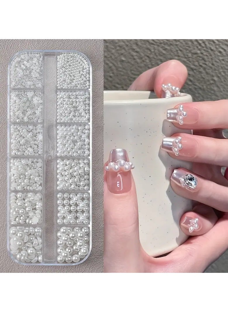 LANGMANNI White Pearl Caviar Beads, Round And Half-Round Shapes, 12 Grids, 0.15-0.5cm, DIY Nail Art Decoration  - Image 3