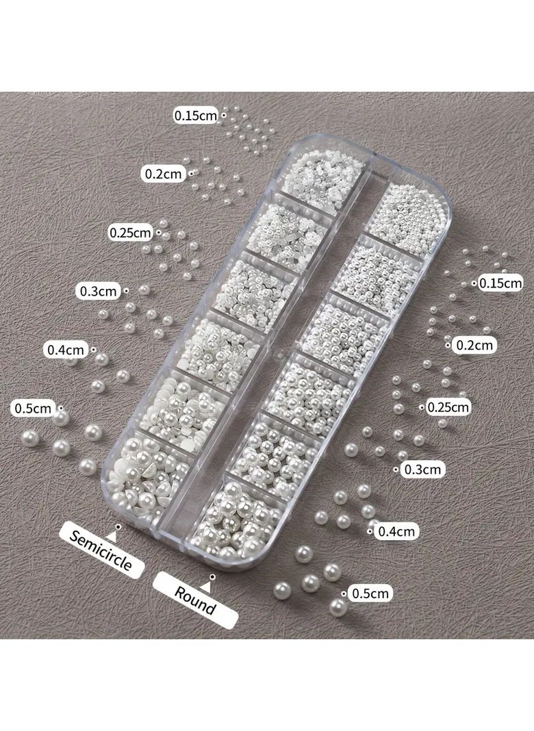 LANGMANNI White Pearl Caviar Beads, Round And Half-Round Shapes, 12 Grids, 0.15-0.5cm, DIY Nail Art Decoration  - Image 5