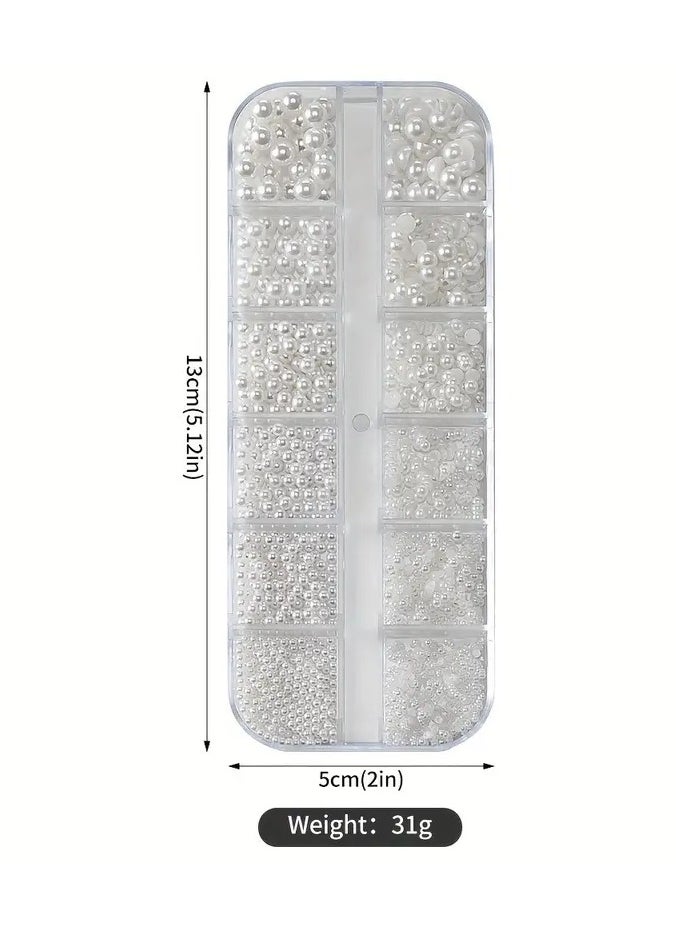LANGMANNI White Pearl Caviar Beads, Round And Half-Round Shapes, 12 Grids, 0.15-0.5cm, DIY Nail Art Decoration  - Image 4