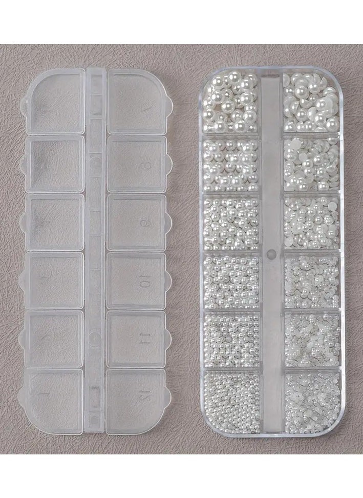 LANGMANNI White Pearl Caviar Beads, Round And Half-Round Shapes, 12 Grids, 0.15-0.5cm, DIY Nail Art Decoration  - Image 2