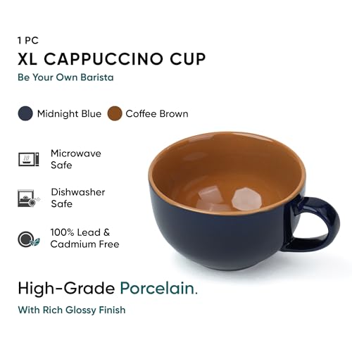 Shay Large Ceramic Coffee Cup, 1pc, Blue, 320ml | Cappuccino Cup | Glossy Finish | Premium Porcelain Coffee Mug | Microwave Safe (XL Cuppa 1pc - Blue) - Image 3