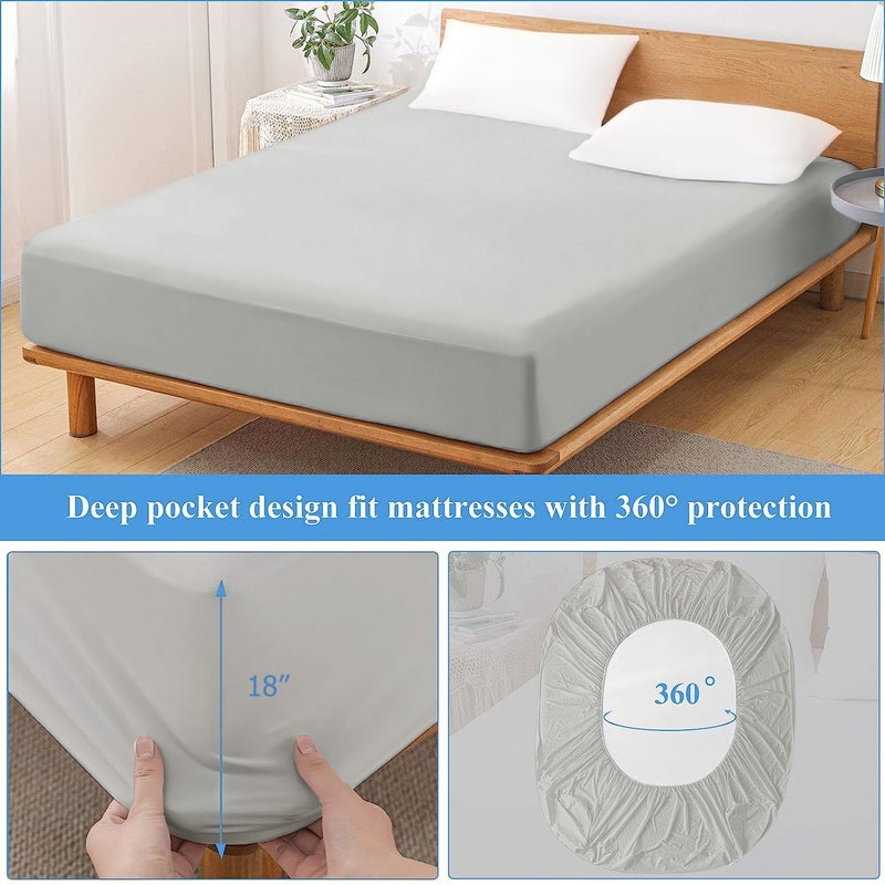 Softhour 2 Pack Full Premium Waterproof Mattress Protector  Soft Breathable Mattress Pad Cover  Noiseless Waterproof Bed Cover - Stretch to 21"" Fitted Deep Pocket Mattress Protection Cover-Light Grey  - Image 4