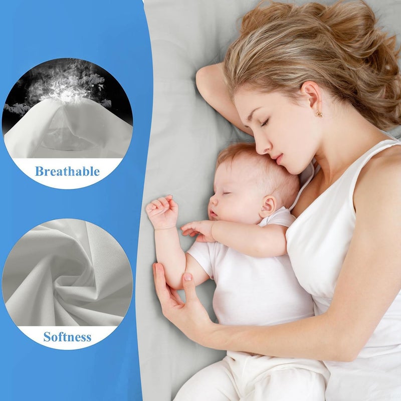 Softhour 2 Pack Full Premium Waterproof Mattress Protector  Soft Breathable Mattress Pad Cover  Noiseless Waterproof Bed Cover - Stretch to 21"" Fitted Deep Pocket Mattress Protection Cover-Light Grey  - Image 3