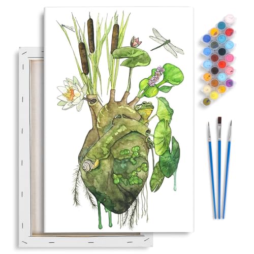 Yezavesu Framed Paint by Numbers Kit for Adults Beginner & Kids Ages 8-12, Heart Paint by Numbers with Frame, DIY Number Painting for Adults Abstract Green Plant for Home Wall Decor Gift 8X 12 inch - Image 1