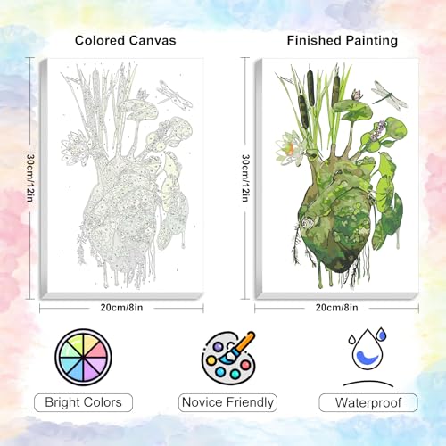 Yezavesu Framed Paint by Numbers Kit for Adults Beginner & Kids Ages 8-12, Heart Paint by Numbers with Frame, DIY Number Painting for Adults Abstract Green Plant for Home Wall Decor Gift 8X 12 inch - Image 3