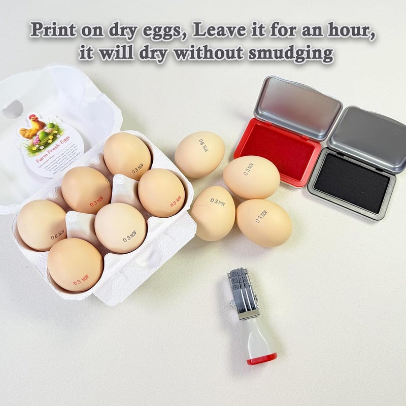 Aunewrick Egg Dating Stamp Kit with 2 Rubber Stamps and Black & Red Ink, Farm Fresh Egg Marking Set for Chicken Duck Turkey Goose Poultry Eggs - Image 5