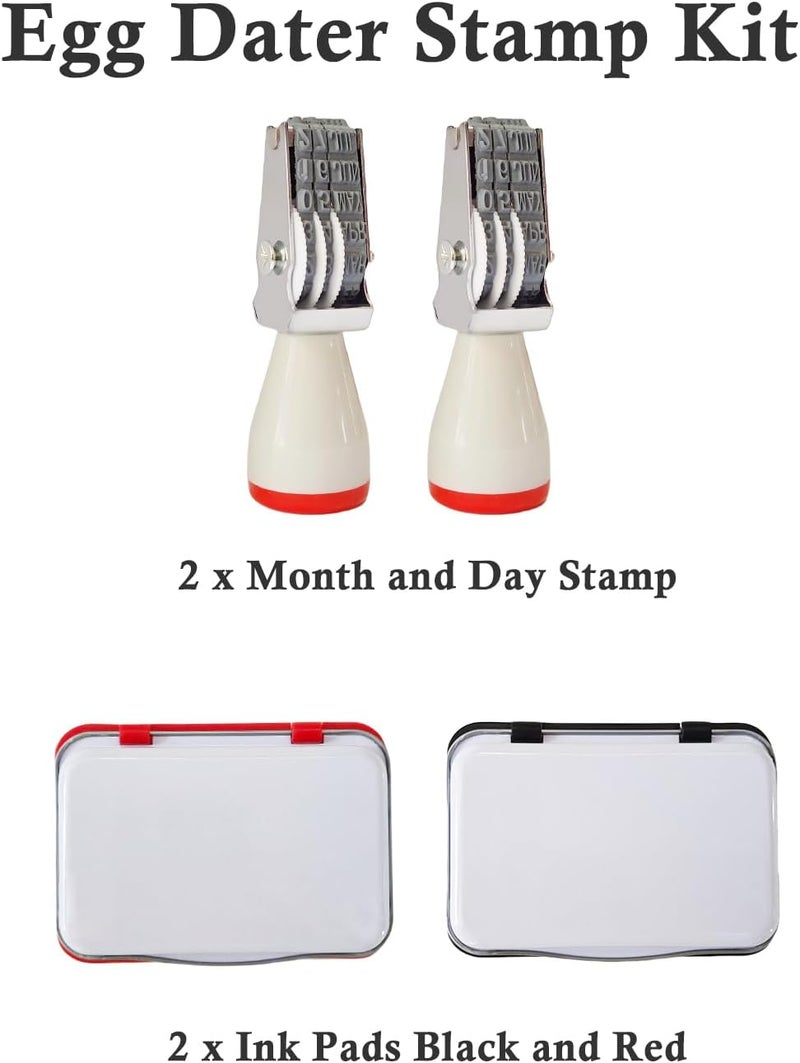 Aunewrick Egg Dating Stamp Kit with 2 Rubber Stamps and Black & Red Ink, Farm Fresh Egg Marking Set for Chicken Duck Turkey Goose Poultry Eggs - Image 3