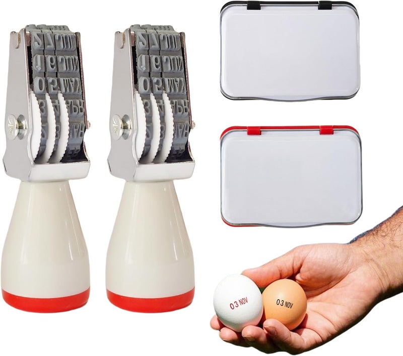 Aunewrick Egg Dating Stamp Kit with 2 Rubber Stamps and Black & Red Ink, Farm Fresh Egg Marking Set for Chicken Duck Turkey Goose Poultry Eggs - Image 1