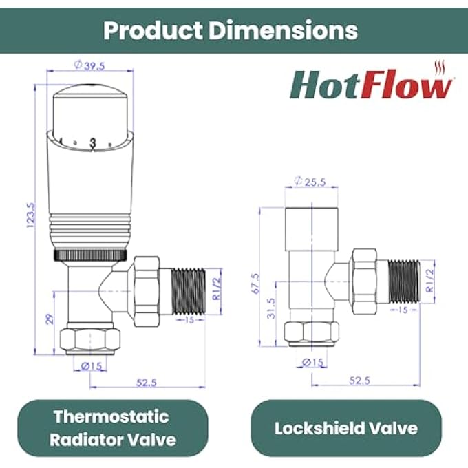 GREY CASCADE ANGLED MODERN TRV THERMOSTATIC RADIATOR VALVE (PAIR) INCLUDES ANGLED TRV BODY, ONE LOCK SHIELD & PIPE SLEEVE FOR QUICK & EASY TEMPERATURE CONTROL. - Image 3