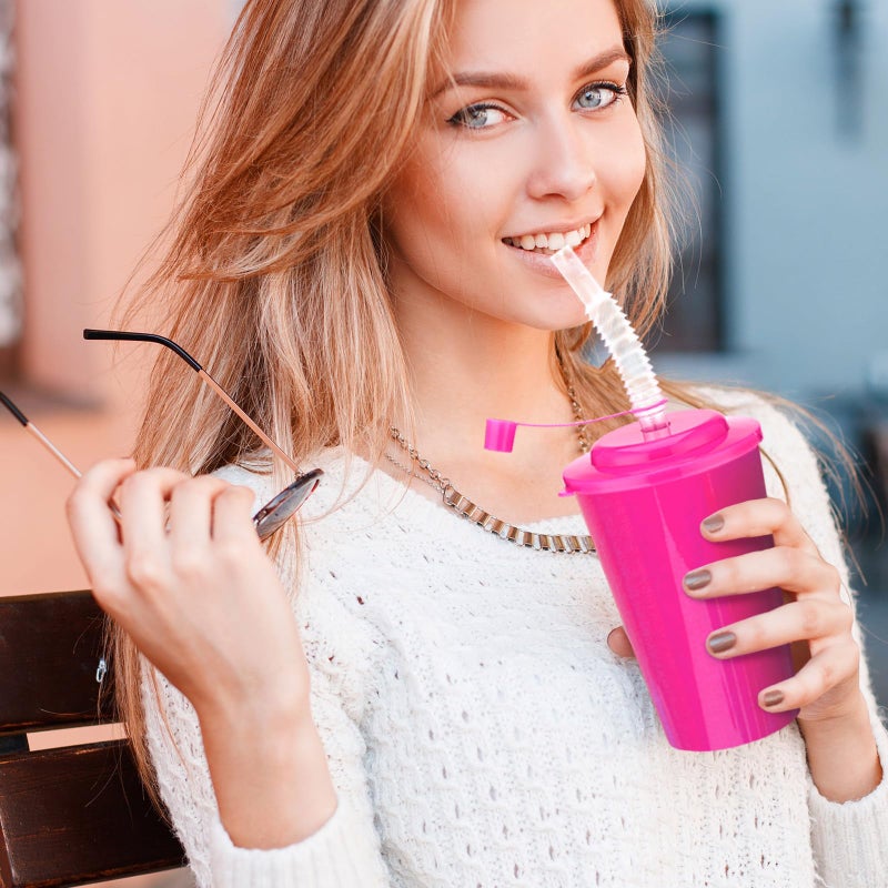 Zubebe 18 Pcs Neon Straws Cups 12 oz Colorful Neon Cups with Sipper and Lids Plastic Favor Reusable Straw for Birthday Party Events Supplies  6 Colors - Image 3