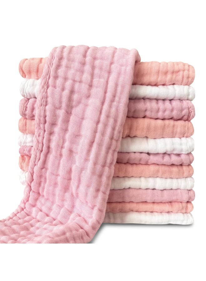 Sunny zzzZZ Muslin Burp Cloths for Baby 100% Cotton Burping Cloths for Unisex, Boy, Girl - Large 20'' by 10'' Newborn Essentials Ultra Soft Absorbent Milk Spit Up Rags - 12 Pack - White+Light Sakura Series - Image 1