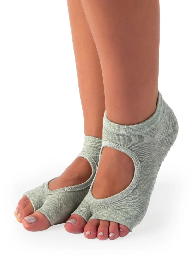 Prickly Pear Grey Non-Slip Barre/Yoga/Pilates Socks, Womens, One Size Fits Most