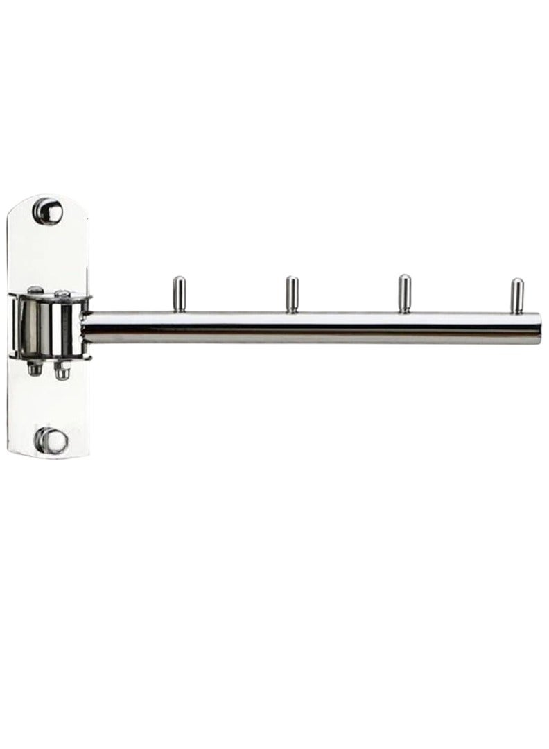 Wall Mounted Clothes Hanger, Stainless Steel Swing Arm Hanger, Heavy Duty Clothes Hook, Heavy Duty Drying Coat Hook For Closet, Bathroom, Laundry, (1pc, F6 Bright Silver, 4 Hooks (201 Stainless Steel))