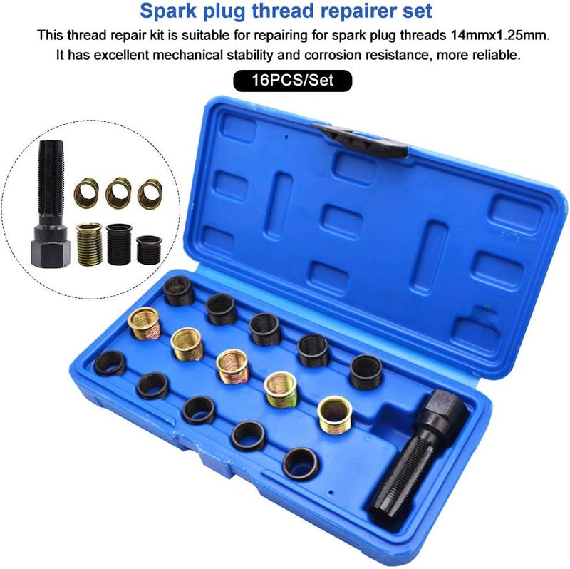 Calidaka Spark Plug Repair Kit 16Pcs Carbon Steel Spark Plug Tap Thread Repair Tools M14 X 1.25 Rethreading Set with Portable Case - Image 2