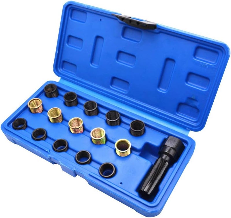 Calidaka Spark Plug Repair Kit 16Pcs Carbon Steel Spark Plug Tap Thread Repair Tools M14 X 1.25 Rethreading Set with Portable Case - Image 1