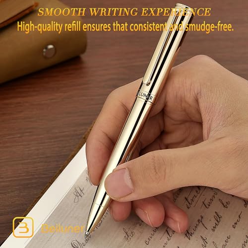 BEILUNER Gold Gel Pen, Stunning Luxury Pens with 24K Gold Plating, Black Ink Refill, Executive Gift Set for Family & Friends, Writing, Fancy, Office, Retractable, Graduation Gifts, Nice Designer Pens - Image 4