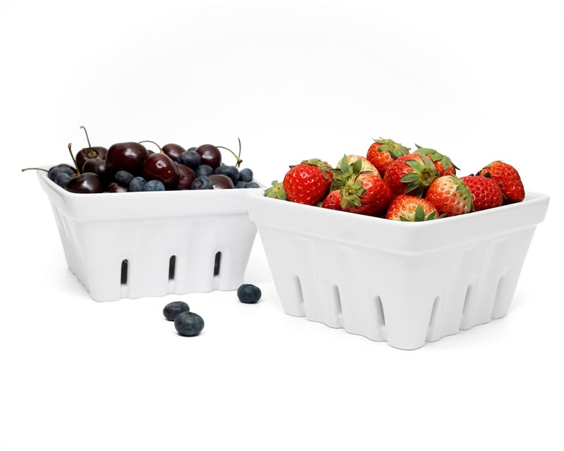 Woouch Ceramic Berry Basket Square Fruit Bowl With Holes 57 Colander For Kitchen Cute Small Container For Berries Strawberry Grape Cherry Rustic Stoneware Dcor White