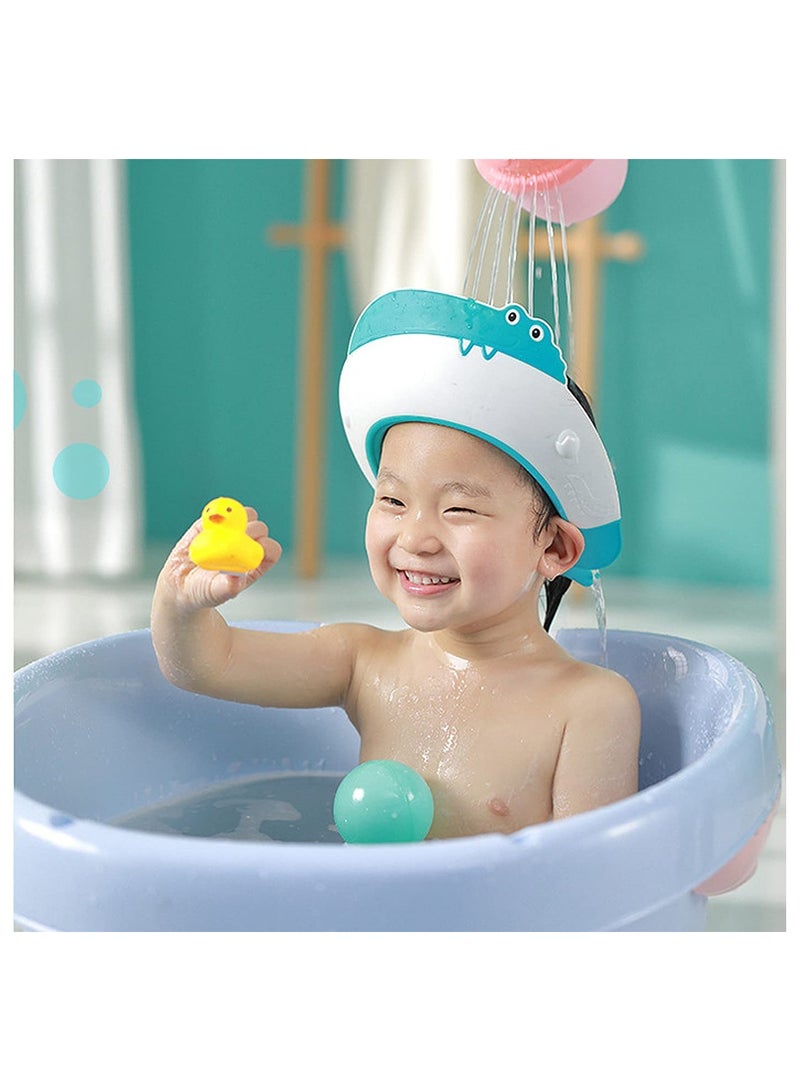 Cute Crocodile Baby Shower Cap Visor Hat for Eye and Ear Protection Adjustable Band for Infants and Toddlers Over 6 Months Blue - Image 2