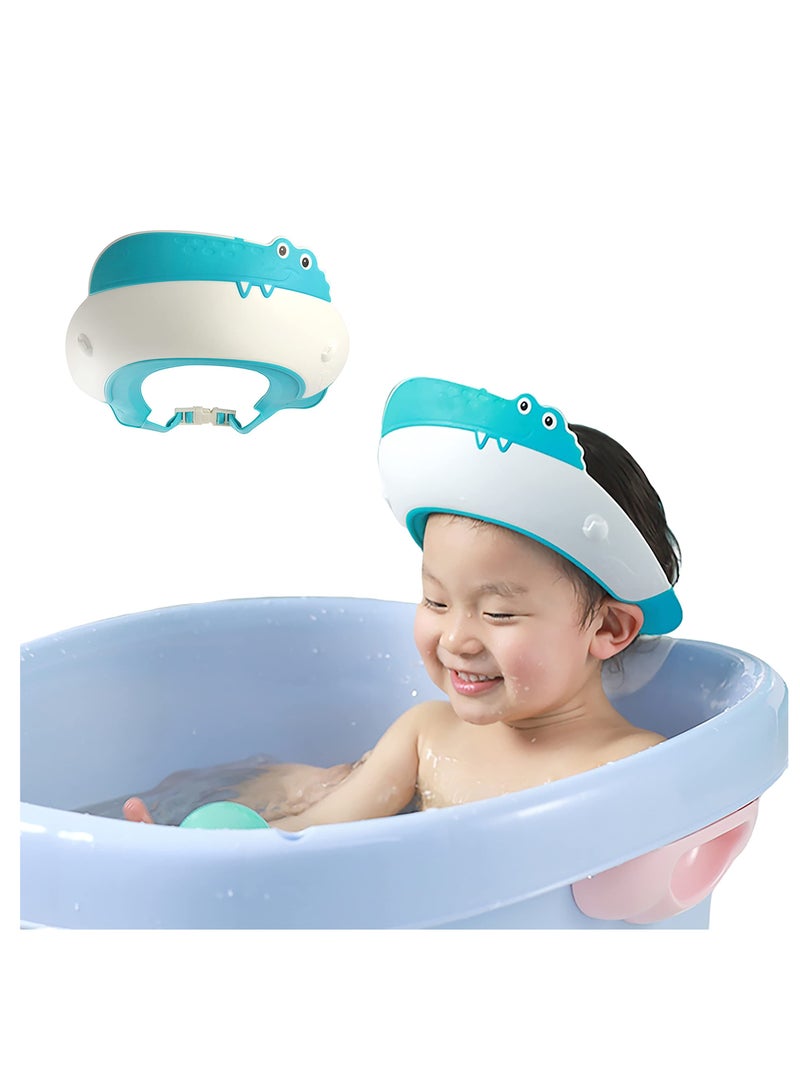Cute Crocodile Baby Shower Cap Visor Hat for Eye and Ear Protection Adjustable Band for Infants and Toddlers Over 6 Months Blue - Image 1