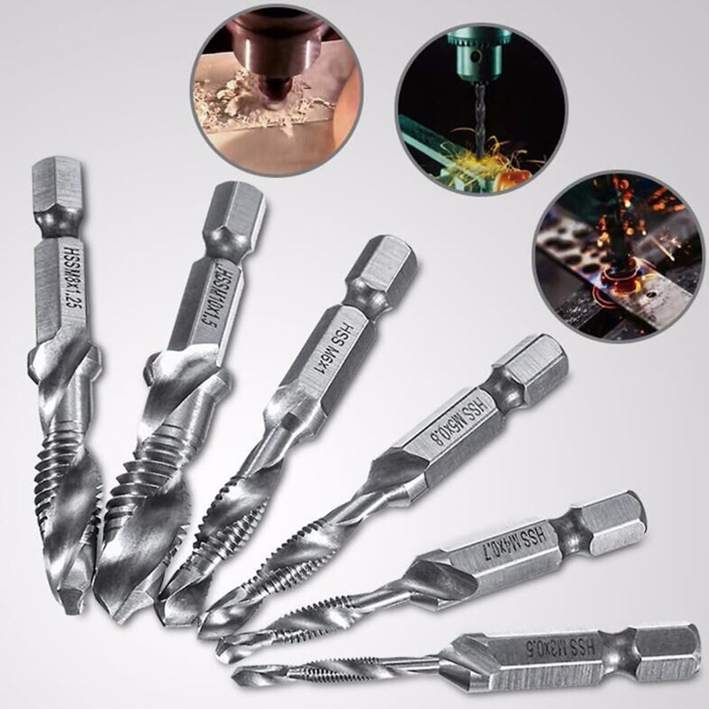 Hexagon Shank Composite Tap HSS 3-in-1 Machine Tap Drill Bit Tapping and Drilling Spiral Tap 4341 Short Titanium Plated [6 Pcs] - Image 3