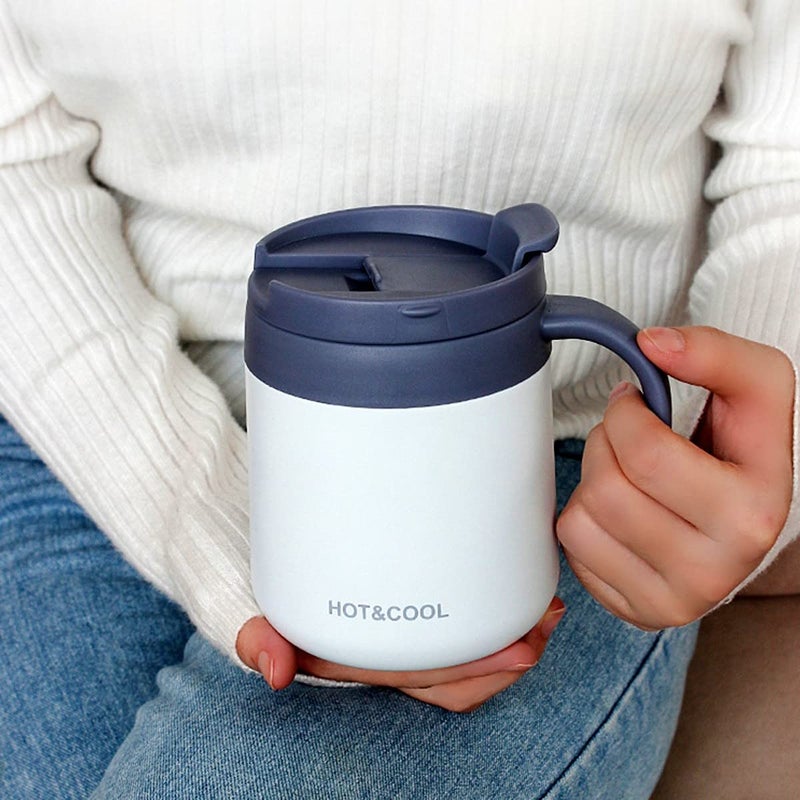 Leeonz 350ML Insulated Coffee Mug with Handle and Lid, Double Wall Stainless Steel Vacuum Insulated Tumbler Cup, Travel Coffee Cup Thermal Cup for Home and Office,White and Black(Set of 2) - Image 2