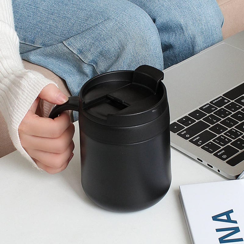 Leeonz 350ML Insulated Coffee Mug with Handle and Lid, Double Wall Stainless Steel Vacuum Insulated Tumbler Cup, Travel Coffee Cup Thermal Cup for Home and Office,White and Black(Set of 2) - Image 3