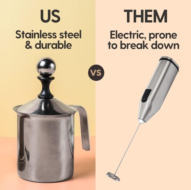 AASTIK SALES Freezer stainless steel milk frother cappuccino coffee frother double froth pump manual milk frother stainless steel hand pump 400ml - Image 5