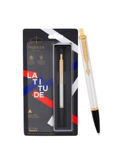 PARKER Latitude Shiny Chrome| Gold Trim Ball Pen| Ink Color - Blue | Corporate Gift | Ideal For Professional Use  - Image 1