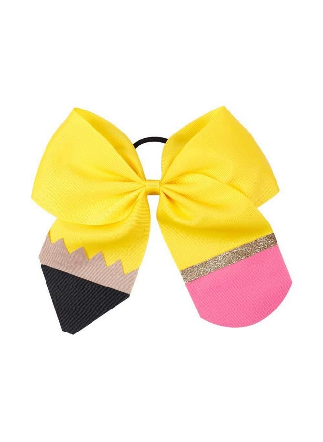 JustMyDress Pencil Girls Hair Bow Ponytail Holder Jumbo Hair Clips For Cheerleader Girls Jbc13 (Hair Ringyellow)  - Image 1