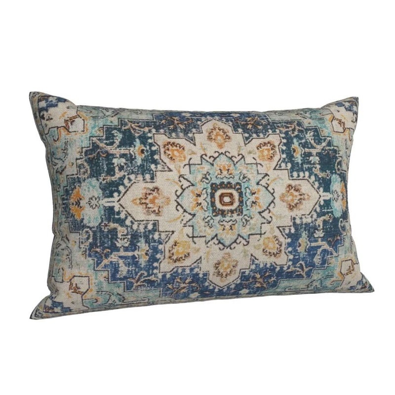 Sunshineyan Boho Pillow Covers 12x20 Set of 2  Light Blue Beige Carpet Pattern Outdoor Decorative Throw Pillows Vintage Linen Ethnic Rustic Farmhouse Cushion Cases for Couch Sofa Decor - Image 2