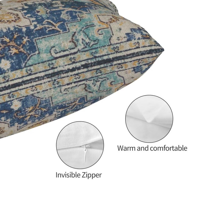 Sunshineyan Boho Pillow Covers 12x20 Set of 2  Light Blue Beige Carpet Pattern Outdoor Decorative Throw Pillows Vintage Linen Ethnic Rustic Farmhouse Cushion Cases for Couch Sofa Decor - Image 3