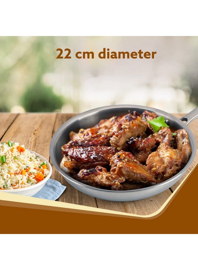 AGARO Royal Honey Comb Frying Pan, 1L Capacity, 22 cm Diameter, Tri-Ply Steel with Honey Comb, Riveted Handle, Food Safe & PFOA Free, Gas & Induction Compatible, Cooking, Frying, Serving, Silver - Image 2