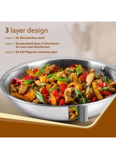 AGARO AGARO Royal Honey Comb Frying Pan, 1L Capacity, 22 cm Diameter, Tri-Ply Steel with Honey Comb, Riveted Handle, Food Safe & PFOA Free, Gas & Induction Compatible, Cooking, Frying, Serving, Silver  - Image 3
