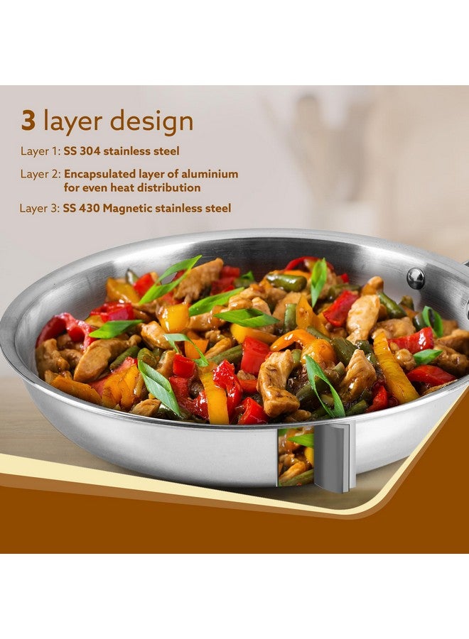 AGARO Royal Honey Comb Frying Pan, 1L Capacity, 22 cm Diameter, Tri-Ply Steel with Honey Comb, Riveted Handle, Food Safe & PFOA Free, Gas & Induction Compatible, Cooking, Frying, Serving, Silver - Image 3