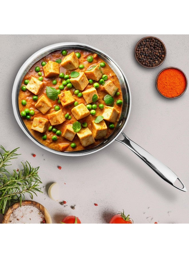 AGARO Royal Honey Comb Frying Pan, 1L Capacity, 22 cm Diameter, Tri-Ply Steel with Honey Comb, Riveted Handle, Food Safe & PFOA Free, Gas & Induction Compatible, Cooking, Frying, Serving, Silver - Image 1