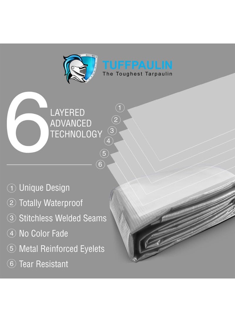 TUFFPAULIN TUFFPAULIN 9FT X 9FT 120 GSM Silver Tarpaulin Tirpal Tadpatri Tharpai Thadika Extra Strong Reinforced Eyelets UV Resistant 100 Waterproof Virgin 6 Layer MLCL 3D Rib Technology1 No  - Image 4