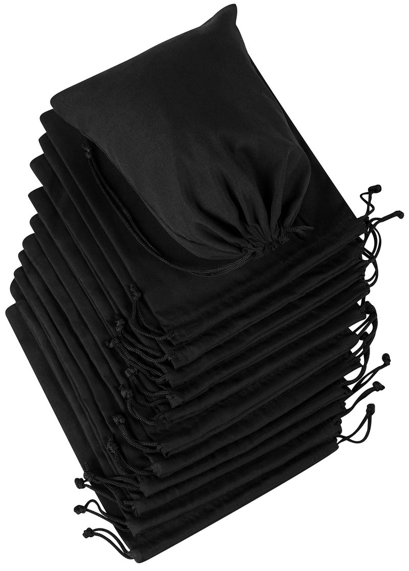 DR Black Cotton Drawstring Bags Cinch and Ditty Stuff Pouch For Travel Storage Pantry Gifts Organization 7 x 9 inch 12 pack