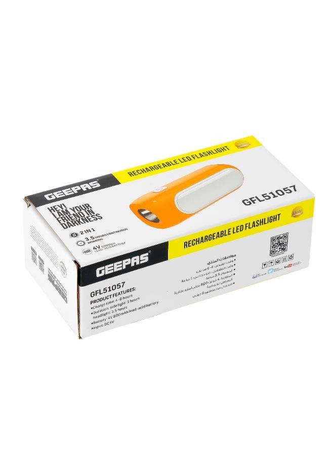 جيباس مصباح يدوي LED قابل لإعادة الشحن 2 في 1 مع ضوء جانبي ومصباح أمامي أبيض / أزرق - GFL51057 - Image 3