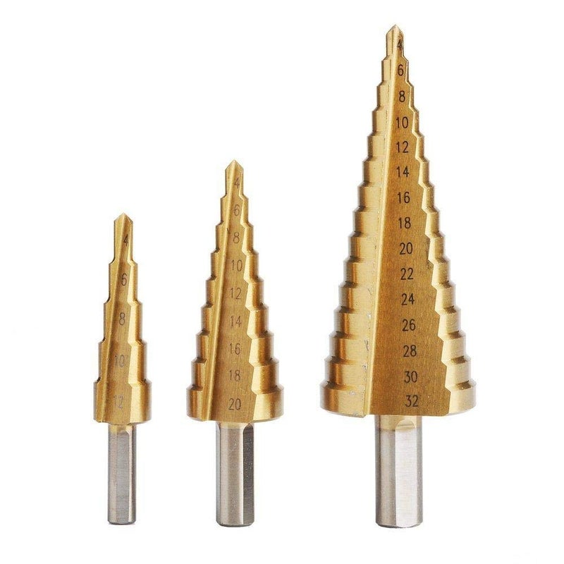 Autek 3pcs hss steel large step cone drill titanium bit set hole cutter 4-12/20/32mm - Image 1