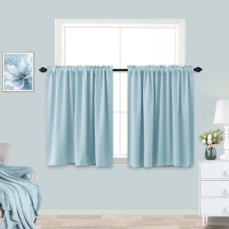KOUFALL Light Blue Short Blackout Curtains 24 Inches Long for Girls Bedroom Kitchen Small Window Set 2 Panels Rod Pocket Curtains for Kids Room Bathroom 24 Inch Length - Image 1