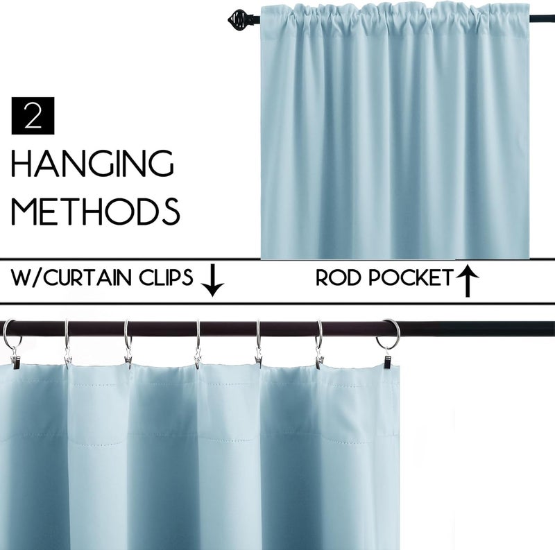 KOUFALL Light Blue Short Blackout Curtains 24 Inches Long for Girls Bedroom Kitchen Small Window Set 2 Panels Rod Pocket Curtains for Kids Room Bathroom 24 Inch Length - Image 2