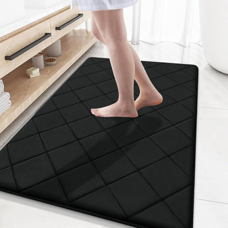 OLANLY Memory Foam Bath Mat 59x34, Ultra Soft and Absorbent Bathroom Rugs, Machine Washable, Comfortable Bath Carpet for Bathroom Floor, Tub and Shower, Black - Image 1