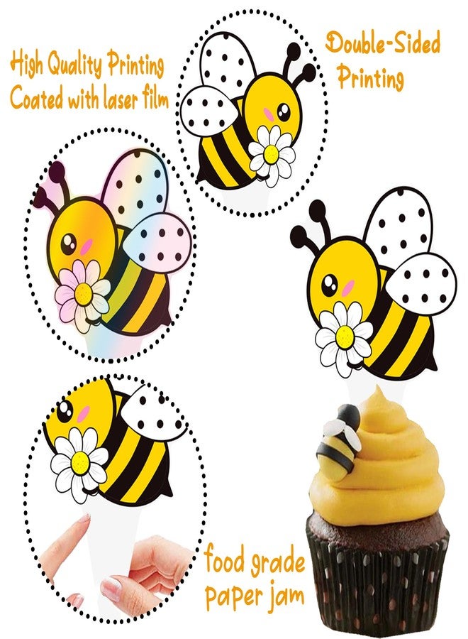اوموني زينة كب كيك النحل لحفلات أعياد الميلاد على شكل نحلة، 48 قطعة من زينة كب كيك النحل، أوه بيبي، زينة الكيك لموضوع النحل، لوازم حفلات استقبال المولود، الكشف عن جنس المولود - Image 3