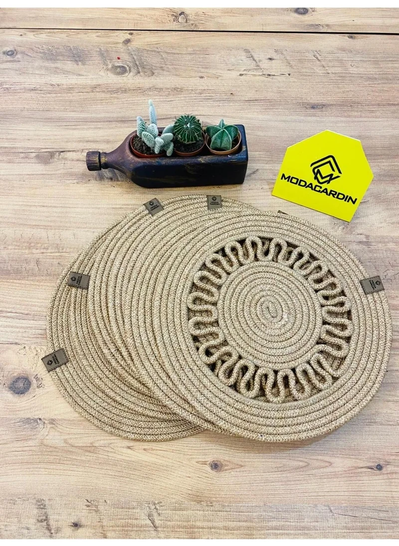 BDZ Deri BDZ Leather Jute Wicker American Service Plate 6 Pieces