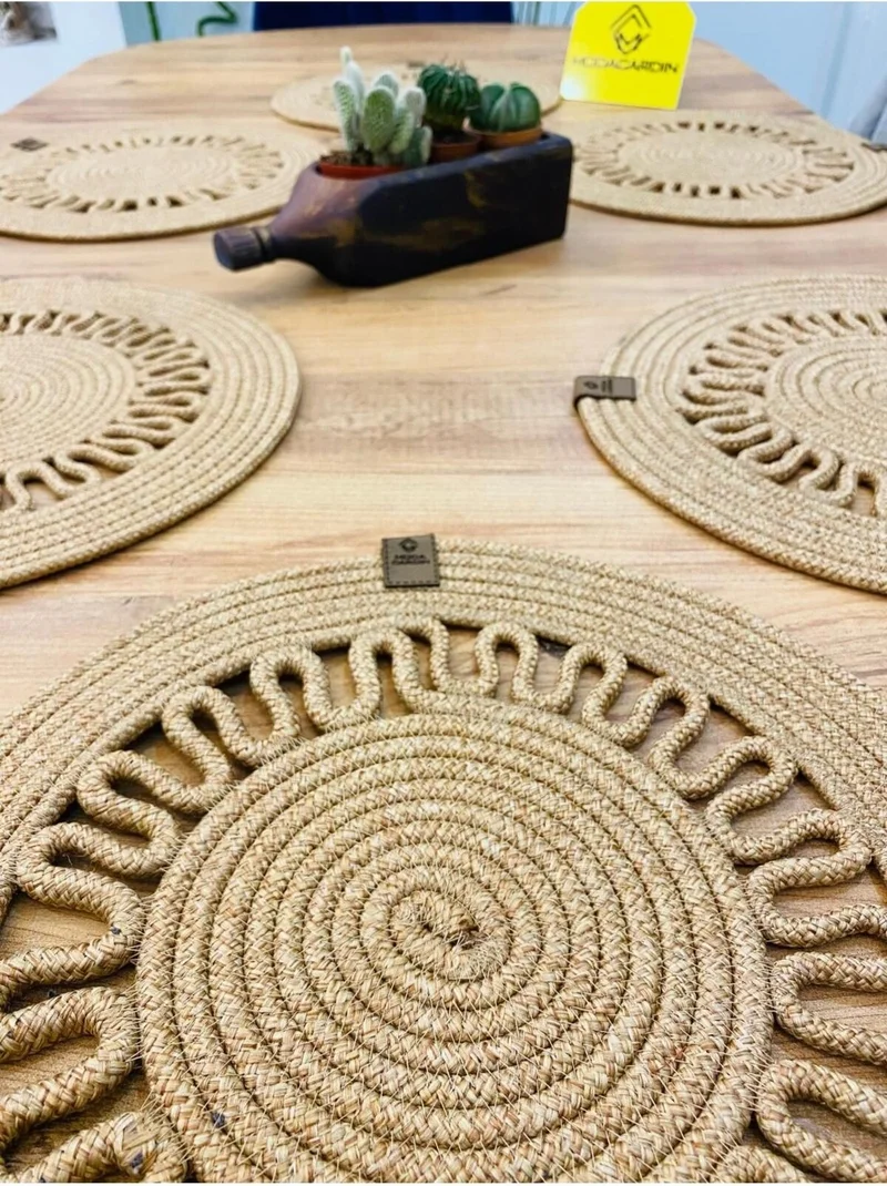 BDZ Deri BDZ Leather Jute Wicker American Service Plate 6 Pieces