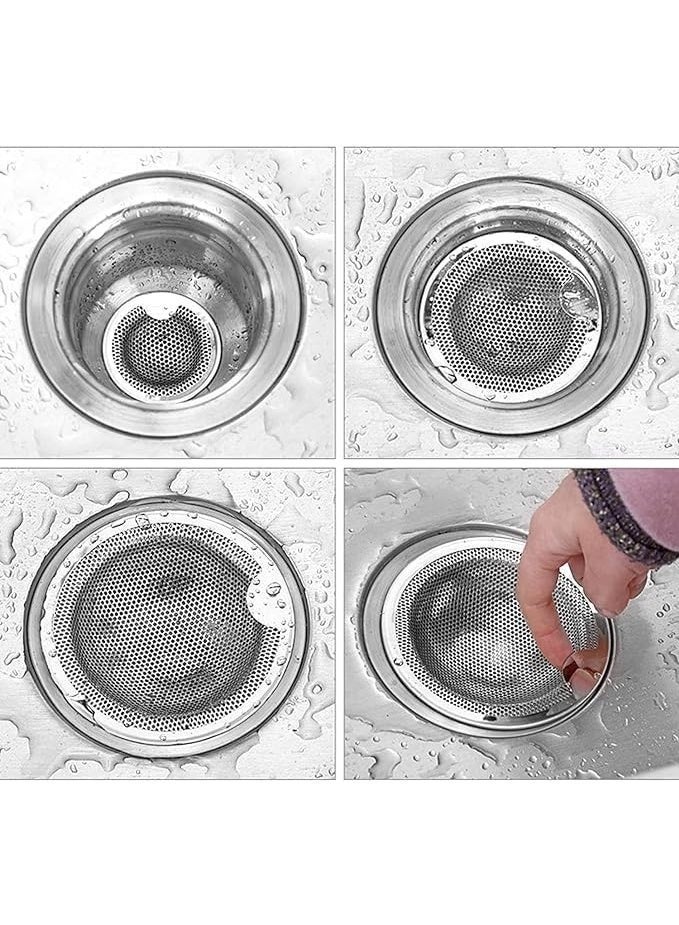 2PCS Stainless Steel Sink Strainer, 4" Kitchen Drain Strainer with Upgrade Handle, Anti-Clogging Mesh, 304 Stainless Steel, for Most Kitchen Drains - Image 3