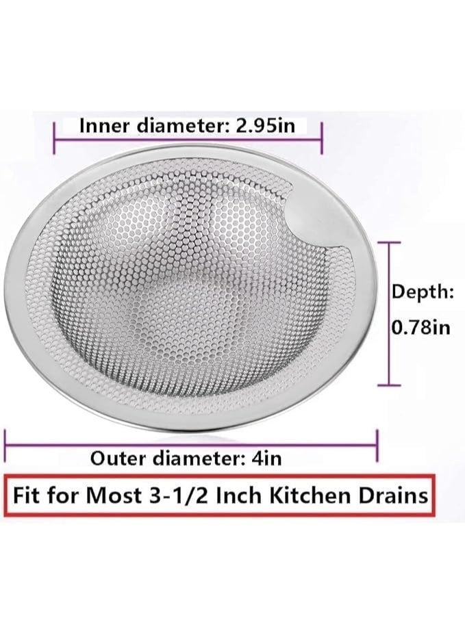 2PCS Stainless Steel Sink Strainer, 4" Kitchen Drain Strainer with Upgrade Handle, Anti-Clogging Mesh, 304 Stainless Steel, for Most Kitchen Drains - Image 2
